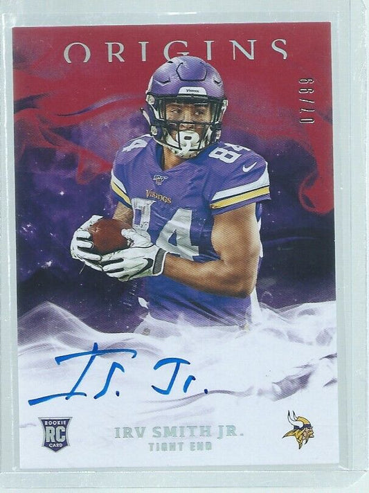 IRV SMITH JR. 2019 PANINI ORIGINS ON CARD AUTO RED RC #D 7/99