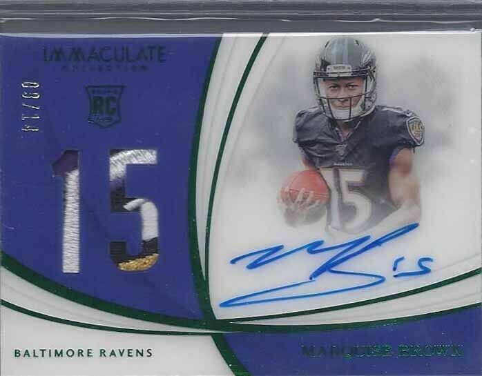 MARQUISE BROWN 2019 IMMACULATE FOTL GREEN JERSEY NUMBER PATCH AUTO RC #D 8/15
