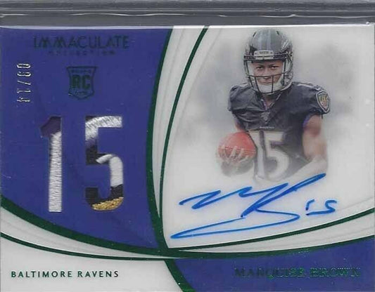 MARQUISE BROWN 2019 IMMACULATE FOTL GREEN JERSEY NUMBER PATCH AUTO RC #D 8/15