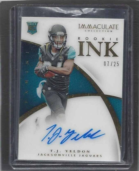 T.J. YELDON 2015 IMMACULATE INK ON CARD ACETATE ON CARD ROOKIE AUTO RC #D 7/25
