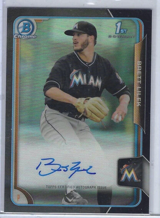 BRETT LILEK 2015 BOWMAN CHROME BLACK REFRACTOR 1ST PROSPECT ON CARD AUTO #d /35