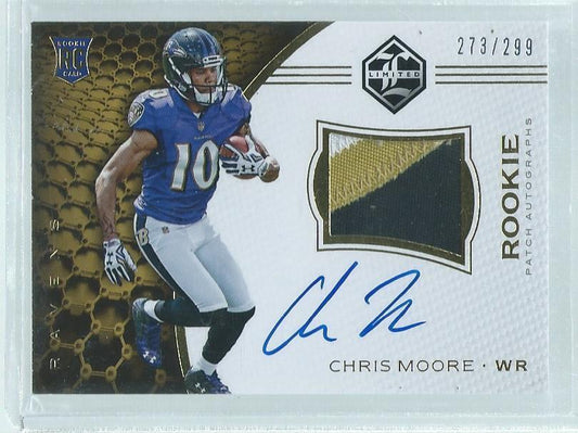 CHRIS MOORE 2016 PANINI LIMITED 3 COLOR PATCH ON CARD AUTO RC #D /299