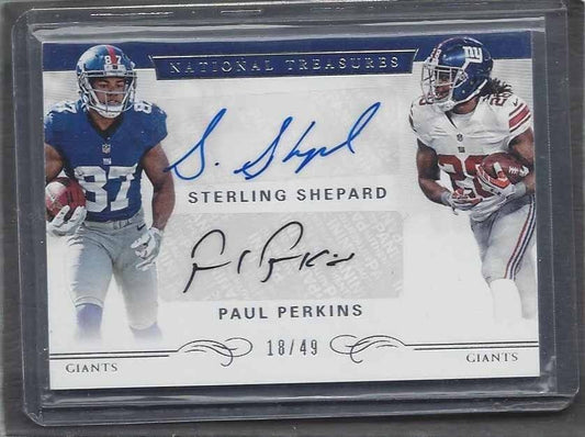 STERLING SHEPARD PAUL PERKINS 2016 NATIONAL TREASURES GIANTS DUAL AUTO RC #D /49
