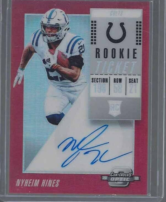 NYHEIM HINES 2018 CONTENDERS OPTIC ORANGE ROOKIE TICKET ON CARD AUTO RC /199
