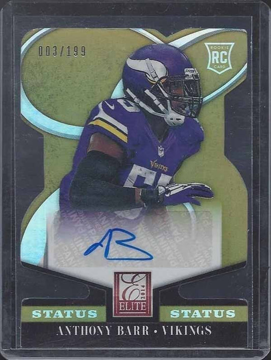 ANTHONY BARR 2014 ELITE STATUS GOLD DIE CUT VIKINGS ROOKIE AUTO RC #D /199