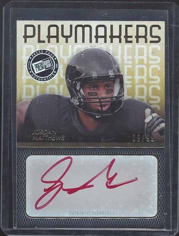 JORDAN MATTHEWS 2014 PRESS PASS PLAYMAKERS RED INK SP ON CARD AUTO RC #D 9/99