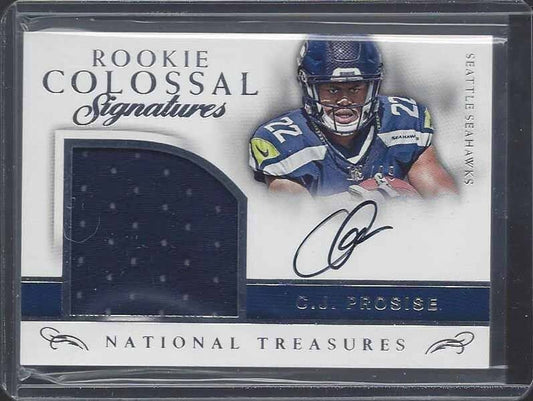 C.J. PROSISE 2016 NATIONAL TREASURES COLOSSAL JUMBO JERSEY ON CARD AUTO RC /99
