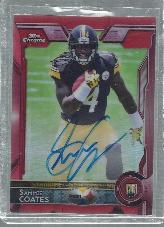 SAMMIE COATES 2015 TOPPS CHROME ROOKIE RED REFRACTOR ON CARD AUTO RC #D 1/5