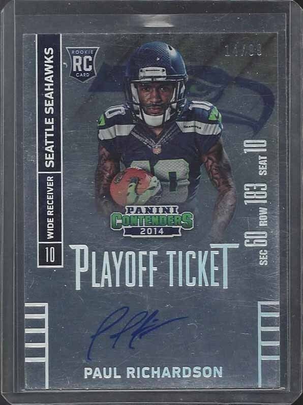PAUL RICHARDSON 2014 CONTENDERS PLAYOFF TICKET VARIATION ON CARD AUTO RC #D /99