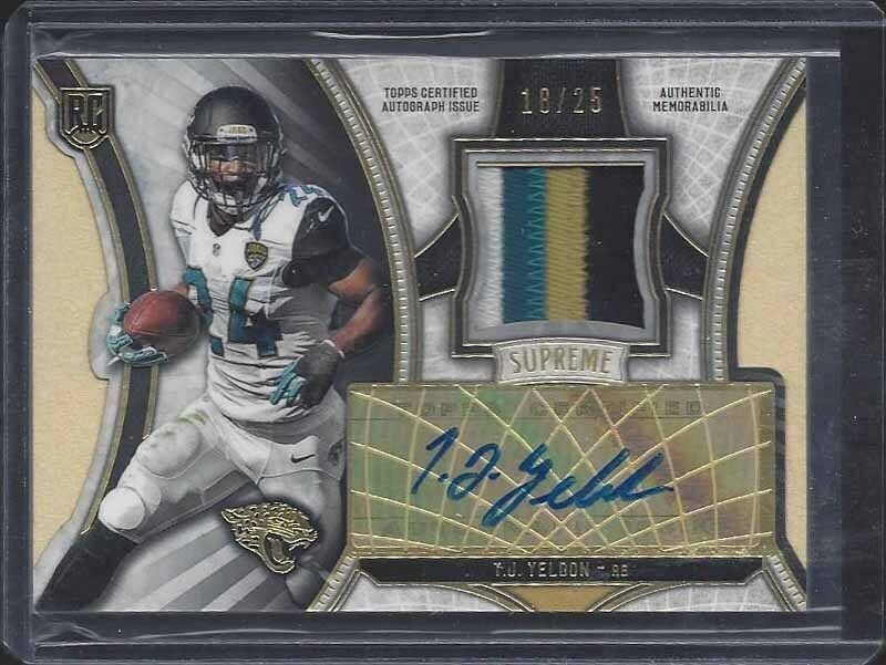 T.J. YELDON 2015 TOPPS SUPREME GOLD 4 COLOR PATCH AUTO RC #D 18/25