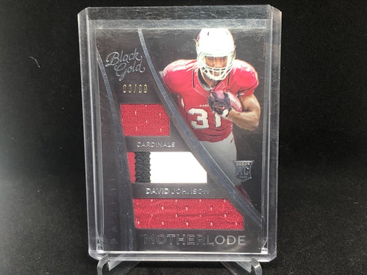 DAVID JOHNSON 2015 BLACK GOLD MOTHER LODE 3 CLR TRIPLE JERSEY PATCH RC #D 3/99