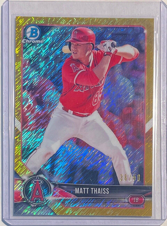 MATT THAISS 2018 BOWMAN CHROME PROSPECT GOLD SHIMMER REFRACTOR #D 36/50