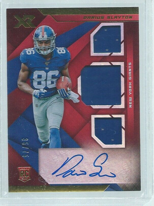 DARIUS SLAYTON 2019 PANINI XR TRIPLE JERSEY AUTO AUTO RED RC #D 35/75