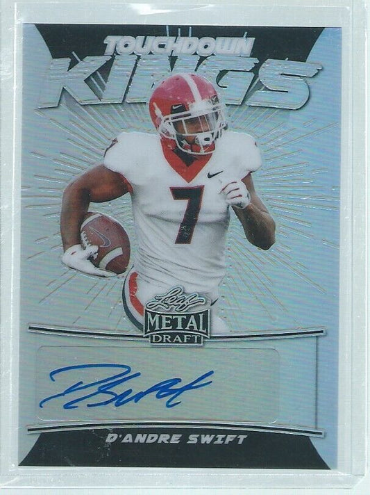D'ANDRE SWIFT 2020 LEAF METAL DRAFT TOUCHDOWN KINGS AUTO SILVER RC #D 7/60