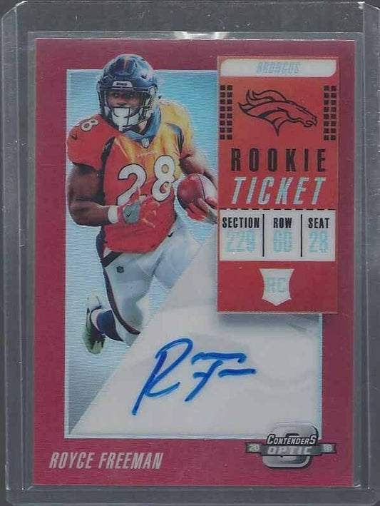 ROYCE FREEMAN 2018 CONTENDERS OPTIC ORANGE ROOKIE TICKET ON CARD AUTO RC #D /199
