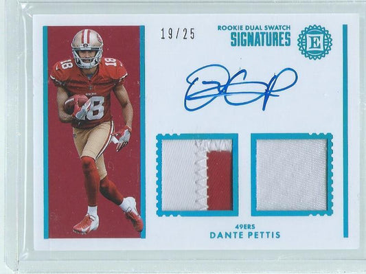 DANTE PETTIS 2018 ENCASED DUAL PATCH SIGNATURES ON CARD AUTO BLUE RC #D 19/25