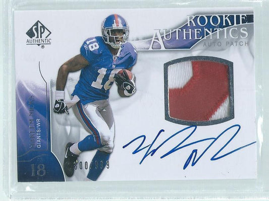 HAKEEM NICKS 2009 SP AUTHENTIC 2 COLOR PATCH ON CARD AUTO RC #D 300/999