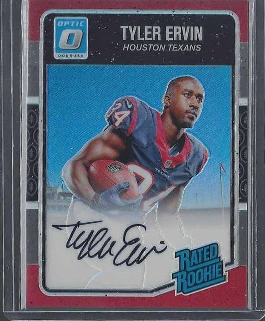 TYLER ERVIN 2016 DONRUSS OPTIC RED HOLO ON CARD TEXANS ROOKIE AUTO RC #D 45/50