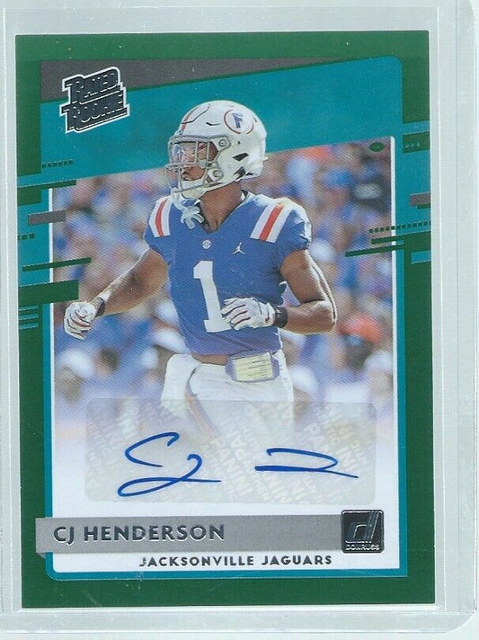 CJ HENDERSON 2020 PANINI DONRUSS RATED ROOKIE AUTO GREEN RC #348