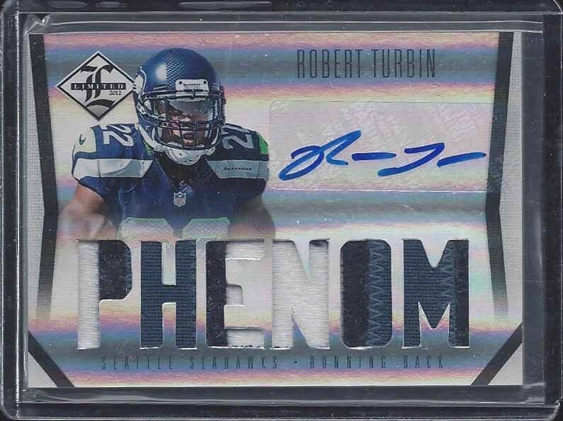 ROBERT TURBIN 2012 LIMITED PHENOMS RPA JUMBO 3 COLOR ROOKIE PATCH AUTO RC /299