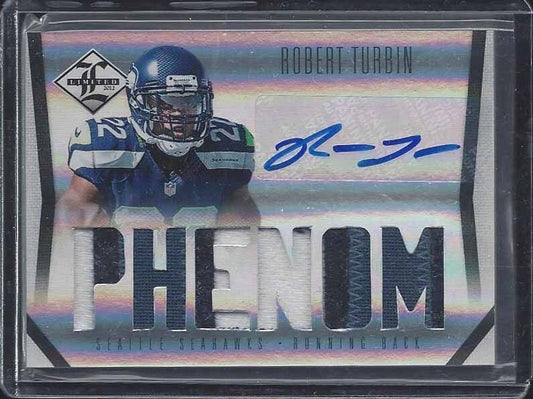 ROBERT TURBIN 2012 LIMITED PHENOMS RPA JUMBO 3 COLOR ROOKIE PATCH AUTO RC /299
