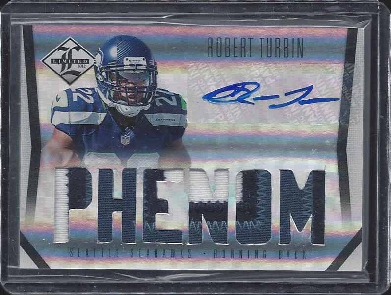 ROBERT TURBIN 2012 LIMITED PHENOMS RPA JUMBO 3 COLOR ROOKIE PATCH AUTO RC /299
