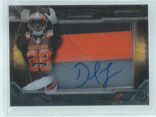 DUKE JOHNSON 2015 TOPPS STRATA CLEAR CUT 3 COLOR PATCH ON CARD AUTO RC