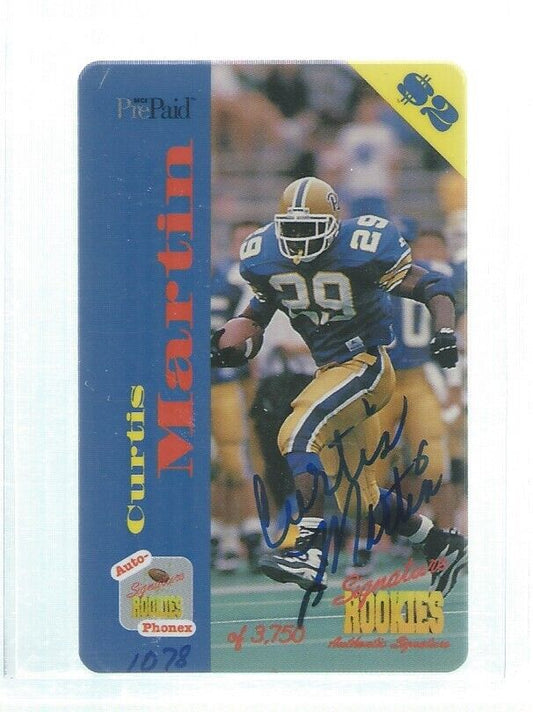 CURTIS MARTIN SIGNATURE ROOKIES PHONE CARD ON CARD AUTO RC #D 1078/3750