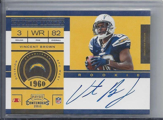 VINCENT BROWN 2011 PLAYOFF CONTENDERS SSP NO LOGO ON CARD ROOKIE AUTO RC #233