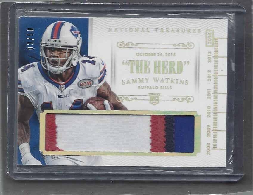 SAMMY WATKINS 2014 NATIONAL TREASURES TIMELINE JUMBO 4 COLOR PATCH RC #D 3/50