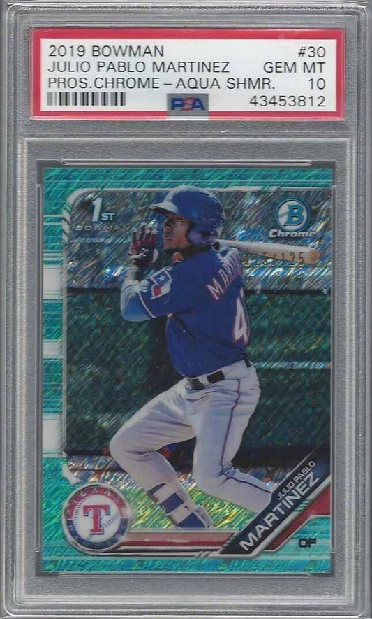 JULIO PABLO MARTINEZ 2019 BOWMAN CHROME 1ST AQUA SHIMMER REFRACTOR /125 PSA 10