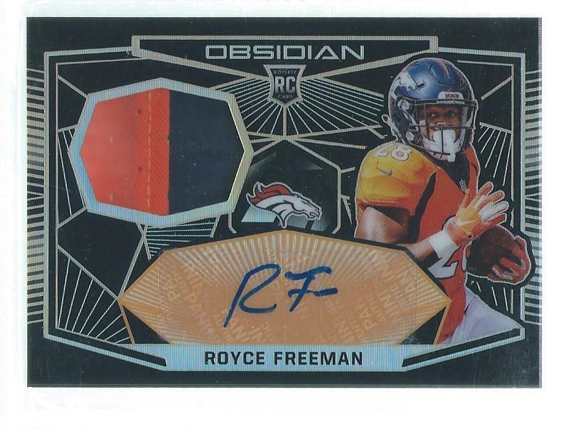 ROYCE FREEMAN 2018 PANINI OBSIDIAN RPA 2 COLOR PATCH AUTO ORANGE RC #D 43/50