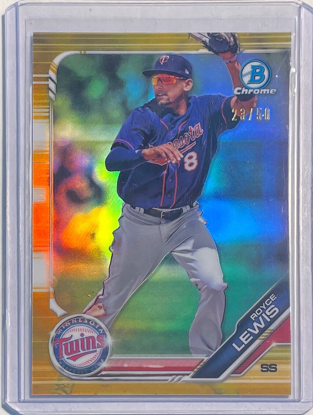 ROYCE LEWIS 2019 BOWMAN CHROME PROSPECT GOLD REFRACTOR #D 23/50