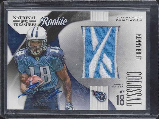 KENNY BRITT 2009 NATIONAL TREASURES COLOSSAL FULL REEBOK LOGO PATCH AUTO RC 1/1