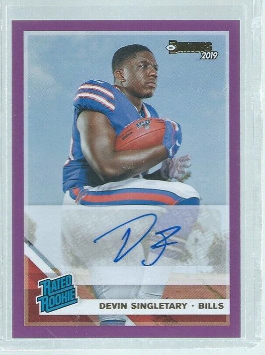 DEVIN SINGLETARY 2019 PANINI DONRUSS RATED ROOKIE AUTO PURPLE RC #328