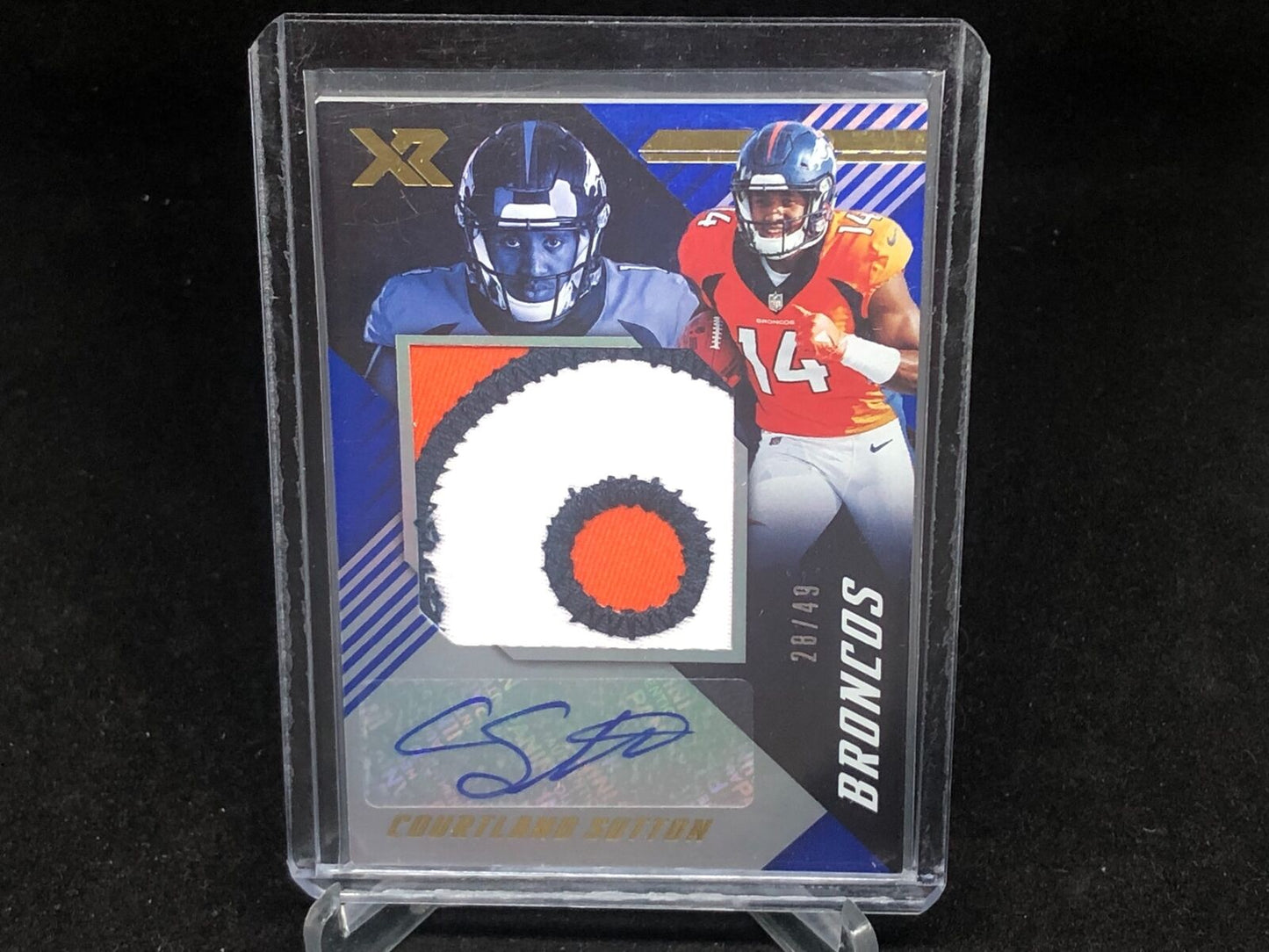 COURTLAND SUTTON 2018 PANINI XR BLUE JUMBO PATCH AUTO RC #D 28/49