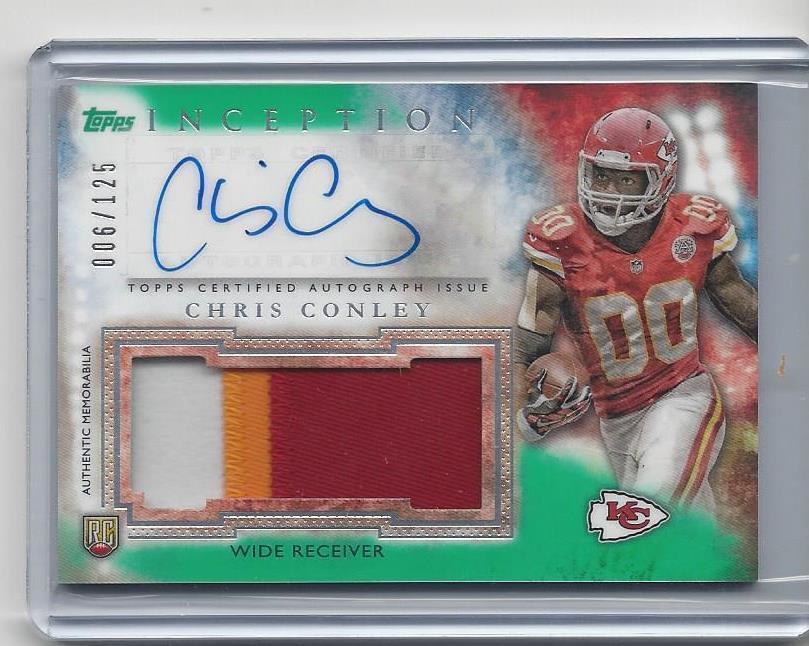 CHRIS CONLEY 2015 TOPPS INCEPTION GREEN RPA 3 COLOR PATCH AUTO RC #D 6/125