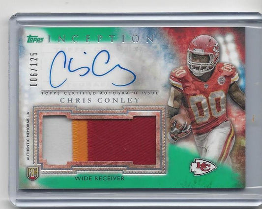 CHRIS CONLEY 2015 TOPPS INCEPTION GREEN RPA 3 COLOR PATCH AUTO RC #D 6/125