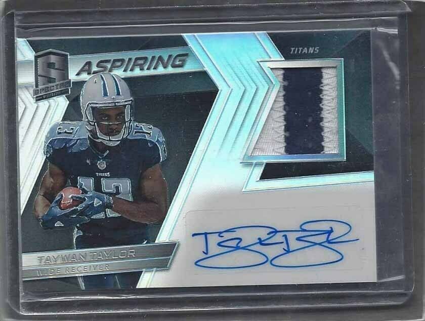 TAYWAN TAYLOR 2017 PANINI SPECTRA ASPIRING ROOKIE 2 COLOR PATCH AUTO RC #D /299