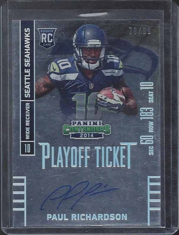 PAUL RICHARDSON 2014 CONTENDERS PLAYOFF TICKET SEAHAWKS ON CARD AUTO RC #D 79/99