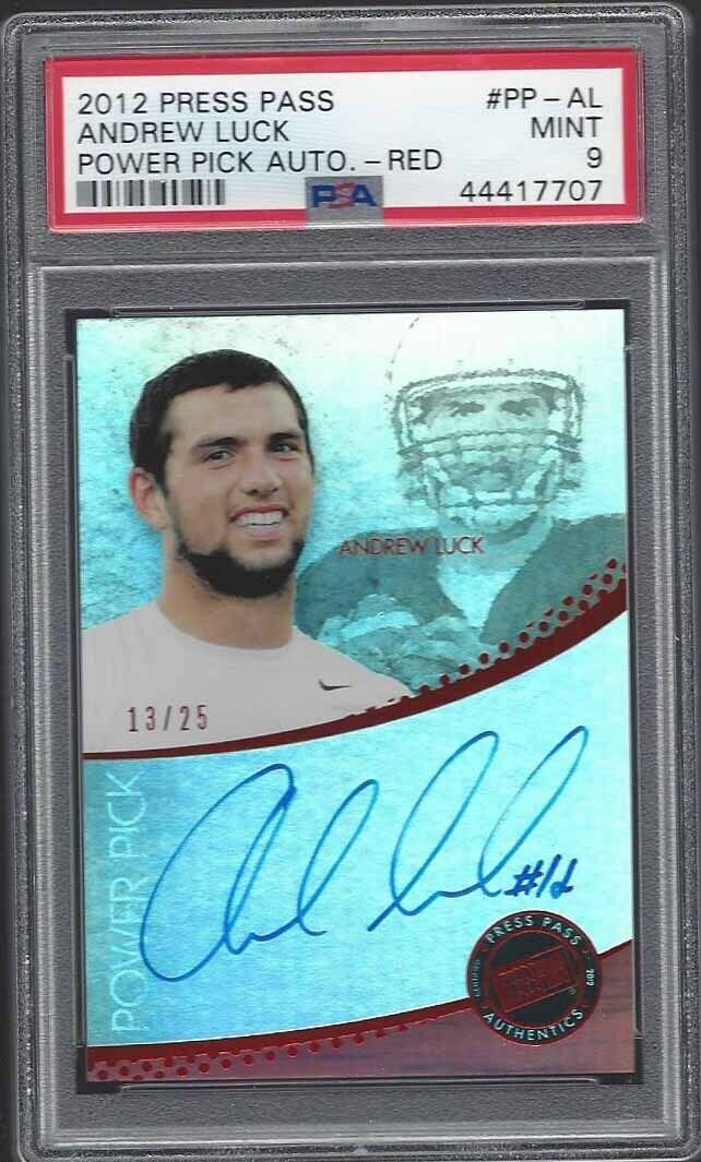 ANDREW LUCK 2012 PRESS PASS POWER PICK RED ON CARD AUTO RC #D 13/25 PSA 9 MINT