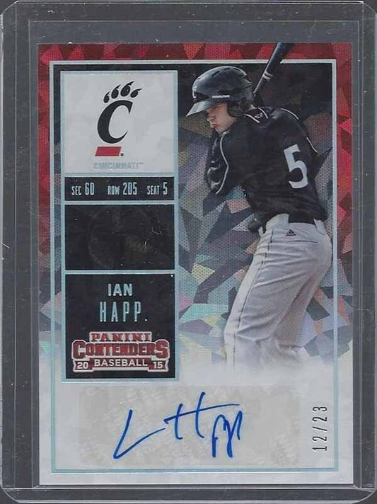 IAN HAPP 2015 CONTENDERS CRACKED ICE CUBS CINCINNATI PROSPECT AUTO #D 12/23