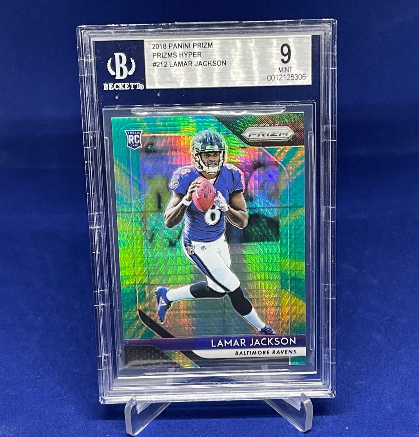 LAMAR JACKSON 2018 PANINI PRIZM HYPER PRIZMS RC ROOKIE #D 173/275 BGS 9 POP 15