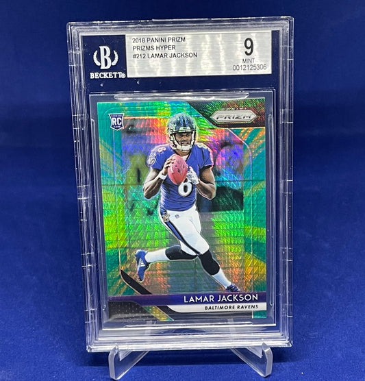 LAMAR JACKSON 2018 PANINI PRIZM HYPER PRIZMS RC ROOKIE #D 173/275 BGS 9 POP 15