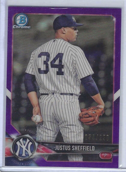 JUSTUS SHEFFIELD 2018 BOWMAN CHROME PURPLE REFRACTOR PROSPECT #d 054/250