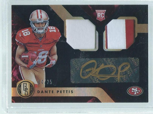 DANTE PETTIS 2018 PANINI GOLD STANDARD DUAL PATCH AUTO GOLD RC #D 4/25