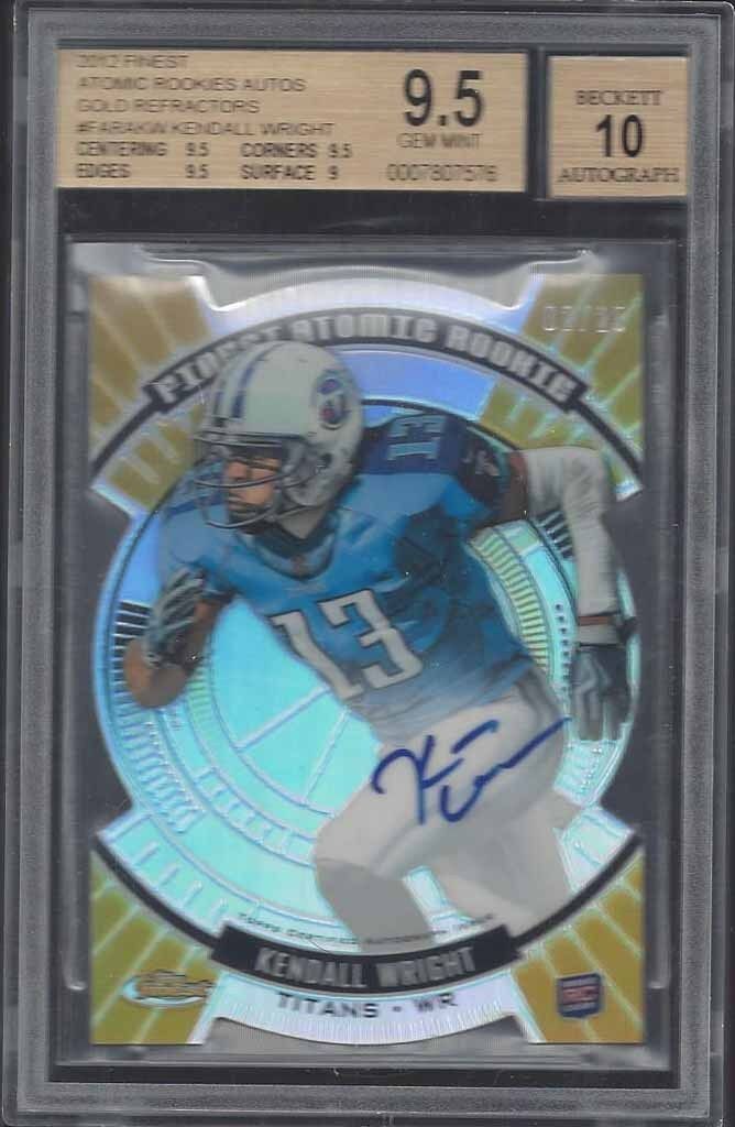 KENDALL WRIGHT 2012 FINEST ATOMIC GOLD REFRACTOR DIE CUT AUTO RC /25 BGS 9.5 10