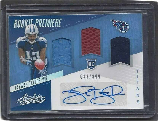TAYWAN TAYLOR 2017 PANINI ABSOLUTE ROOKIE PREMIERE JERSEY BALL AUTO RC #D 88/399