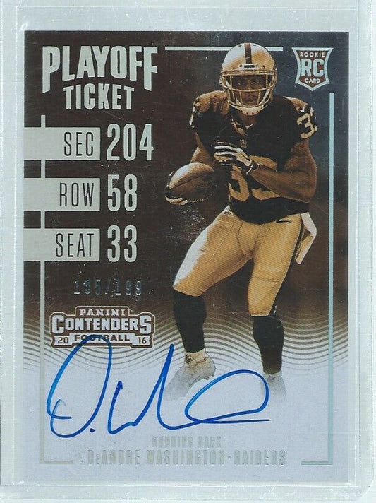 DEANDRE WASHINGTON 2016 CONTENDERS PLAYOFF TICKET SEPIA ON CARD AUTO RC #D /199