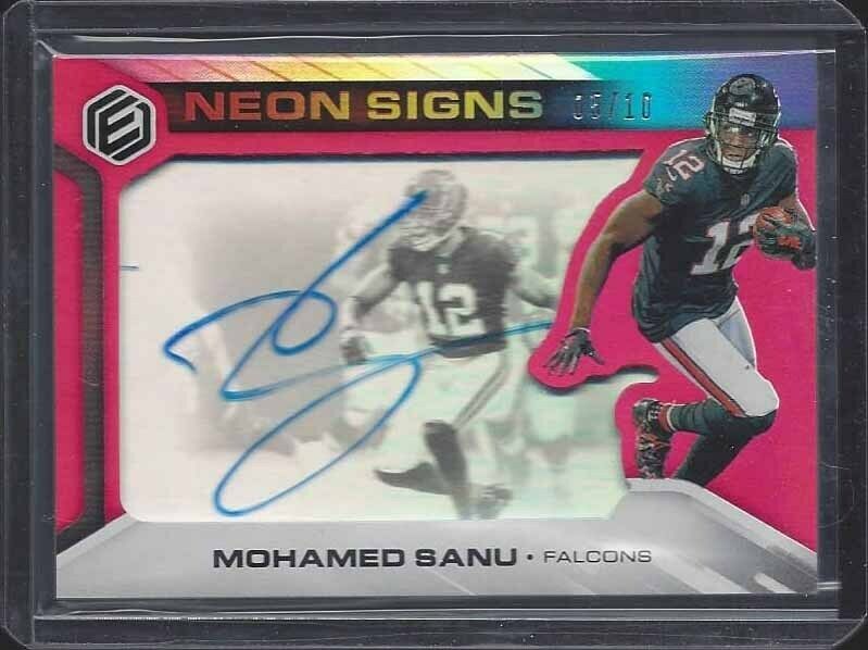 MOHAMED SANU 2019 PANINI ELEMENTS NEON SIGNS RED ON CARD AUTO #D 5/10